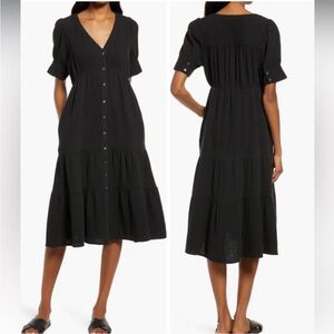 Madewell Black Button Down Tiered Dress